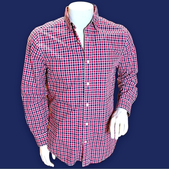 Men’s Gap Slim Fit Red and Blue Plaid Shirt - Size L - Picture 1 of 9